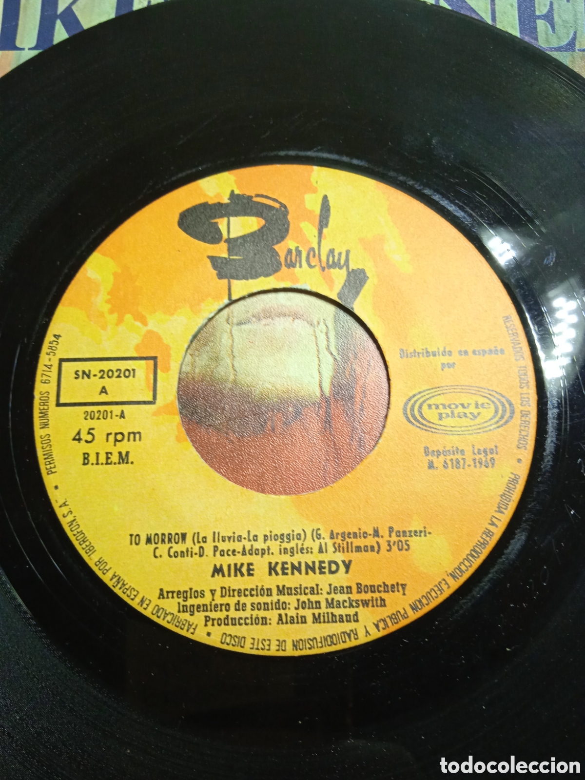 Discos de vinilo: Single 7&rdquo; Mike Kennedy 1969 La lluvia. - Foto 3