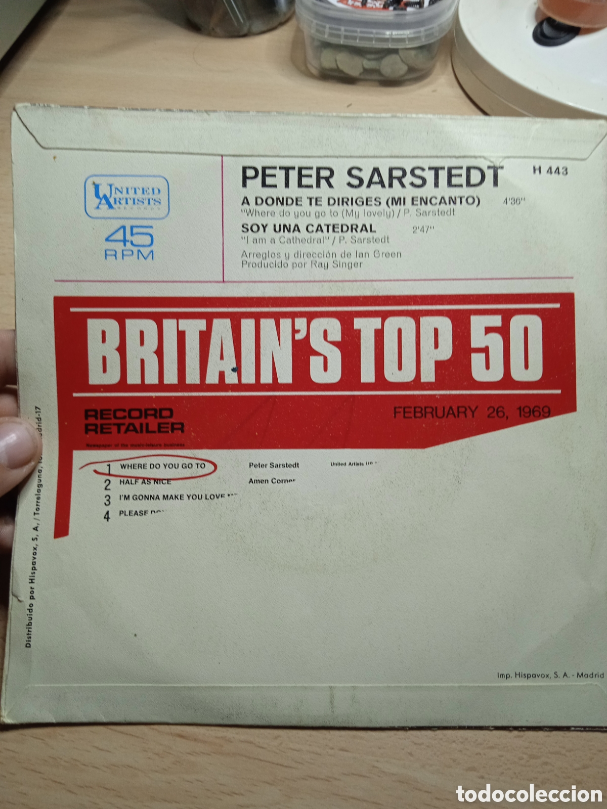 Discos de vinilo: Single 7&rdquo; P&eacute;ter Sarstedt 1969 A donde te diriges. - Foto 2