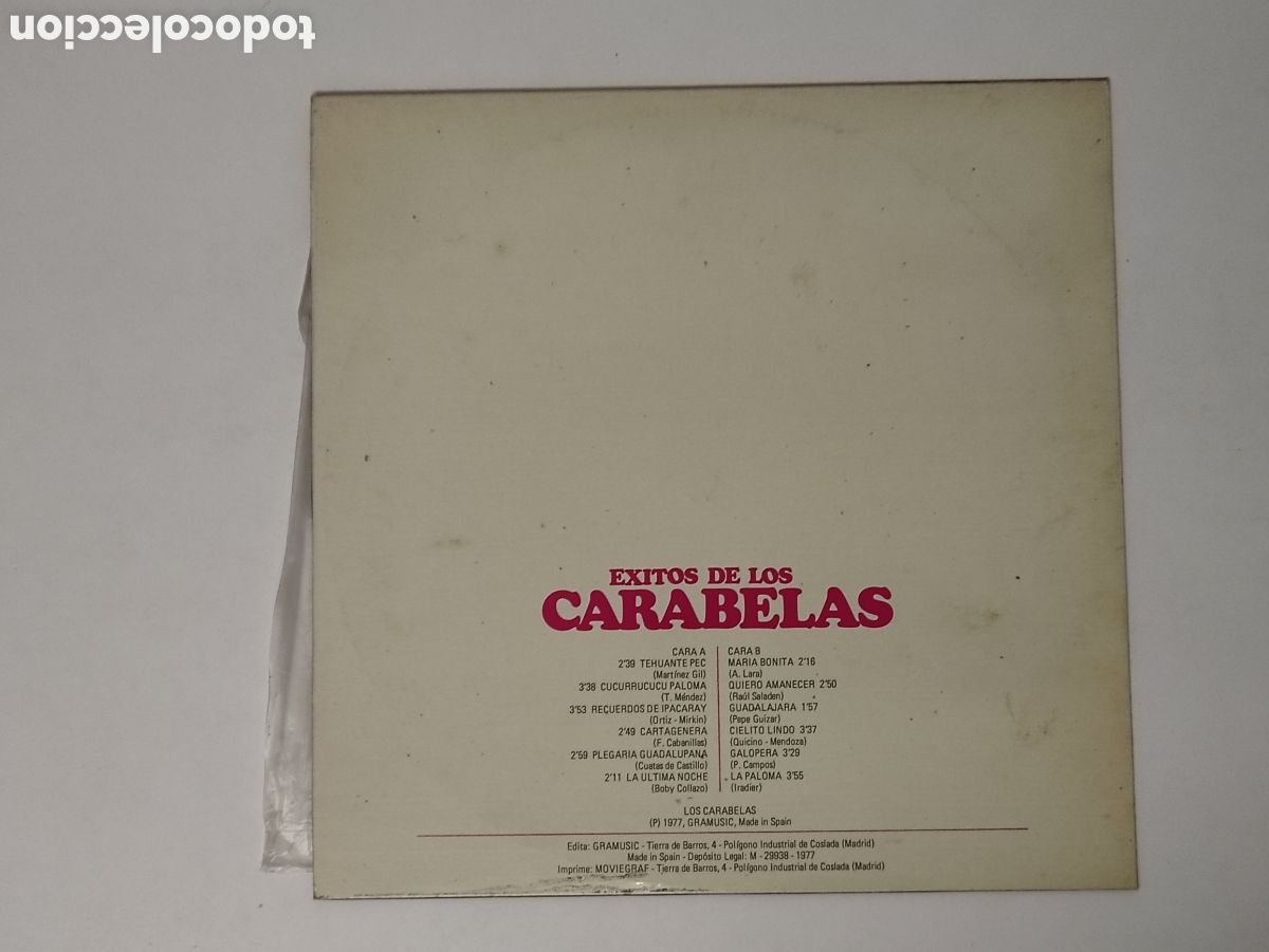 Discos de vinilo: Exitos de Los Carabelas - Los Carabelas - GM-633 - 1977 - Foto 2