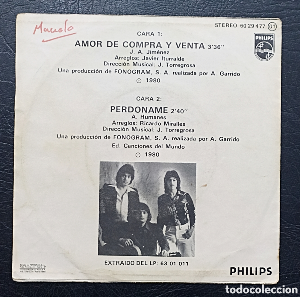Discos de vinilo: SINGLE LOS CHICHOS - AMOR DE COMPRA Y VENTA - PHILIPS 1980 - Foto 2