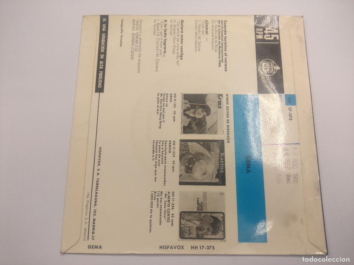 Discos de vinilo: GEMA/CUANDO TERMINE EL VERANO/SINGLE. - Foto 3