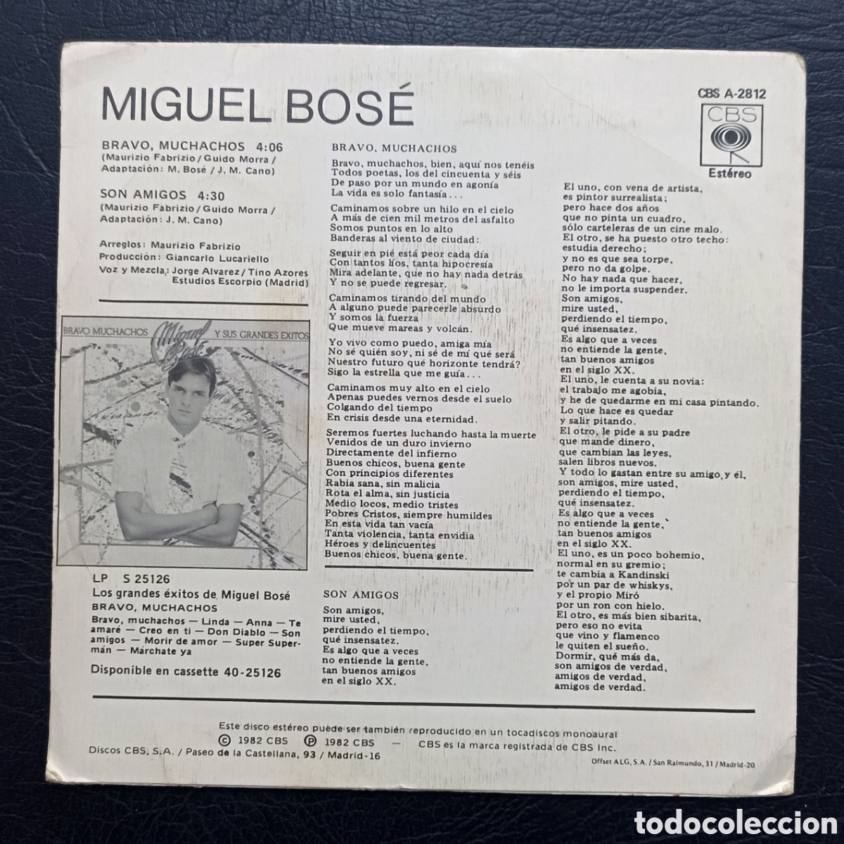 Discos de vinilo: SINGLE MIGUEL BOSE - BRAVO MUCHACHOS - CBS 1982 - Foto 2