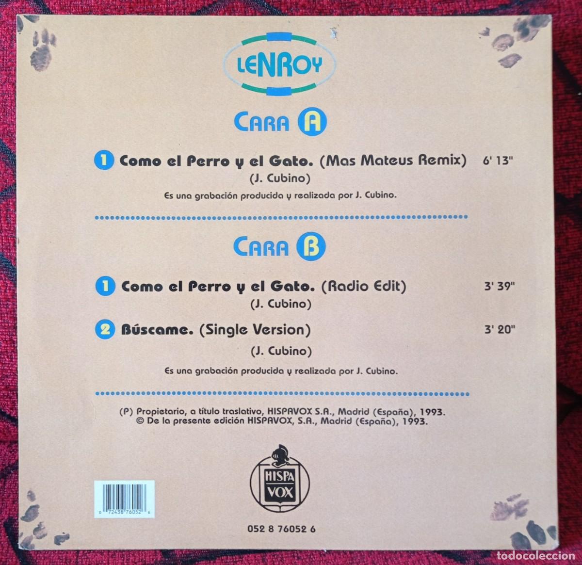 Discos de vinilo: LENROY ** Como El Perro y El Gato ** MAXI SINGLE VINILO ORIGINAL 1993 - Foto 2