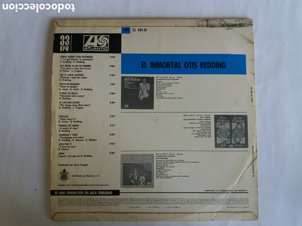 Discos de vinilo: OTIS REDDING. EL INMORTAL. HISPAVOX - Foto 2