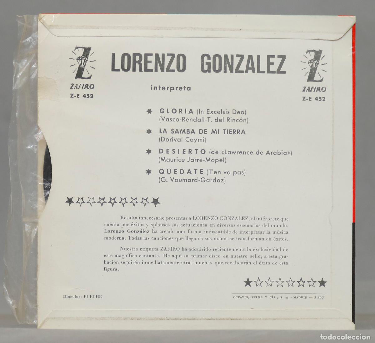Discos de vinilo: EP. LORENZO GONZALEZ. GLORIA - Foto 2