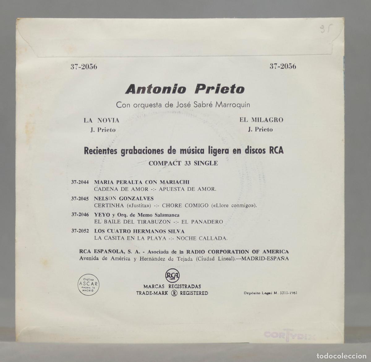 Discos de vinilo: SINGLE. Antonio Prieto &ndash; La Novia - Foto 2