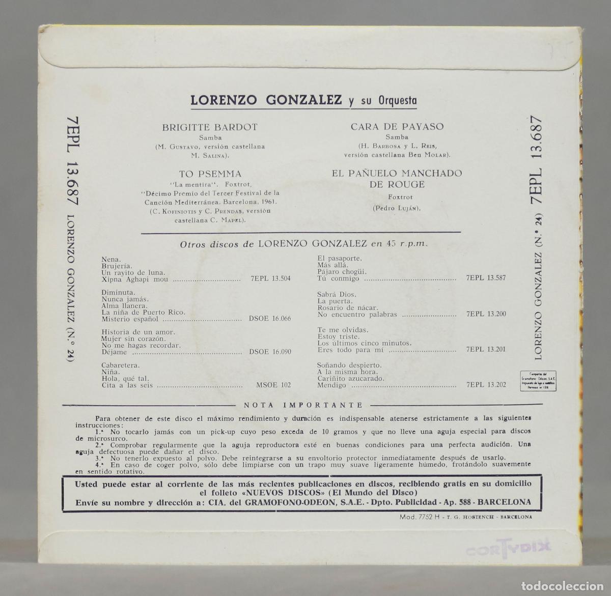 Discos de vinilo: EP. Lorenzo Gonzalez &ndash; Brigitte Bardot - Foto 2