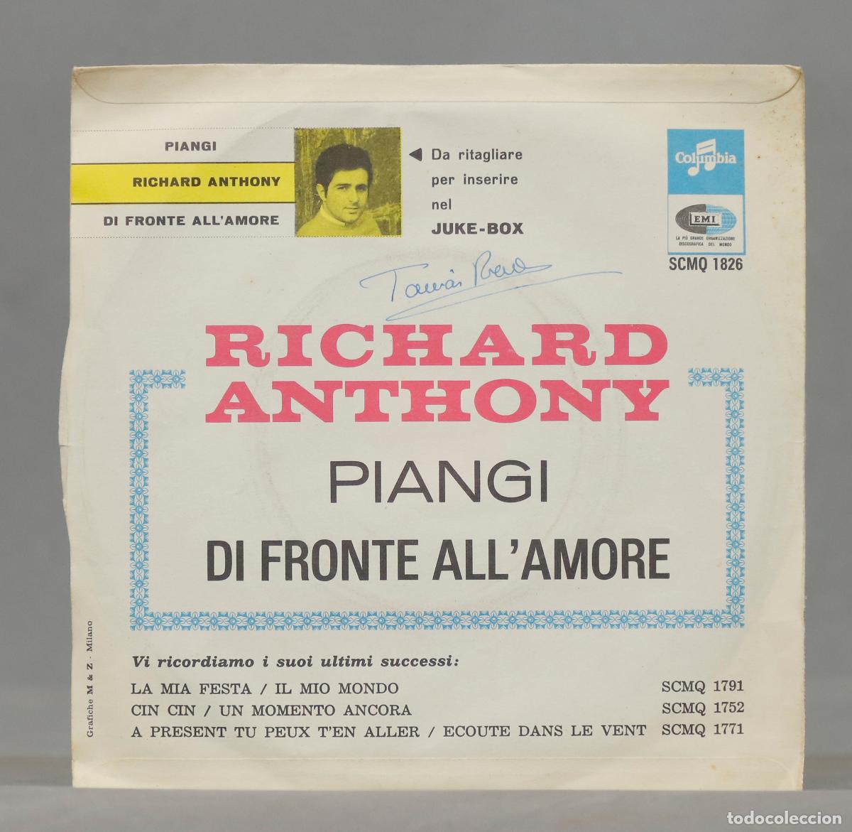 Discos de vinilo: SINGLE. Richard Anthony &ndash; Piangi - Foto 2