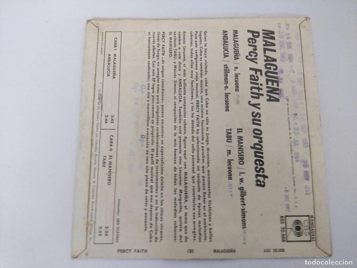 Discos de vinilo: PERCY FAITH/MALAGUE&Ntilde;A/SINGLE. - Foto 3