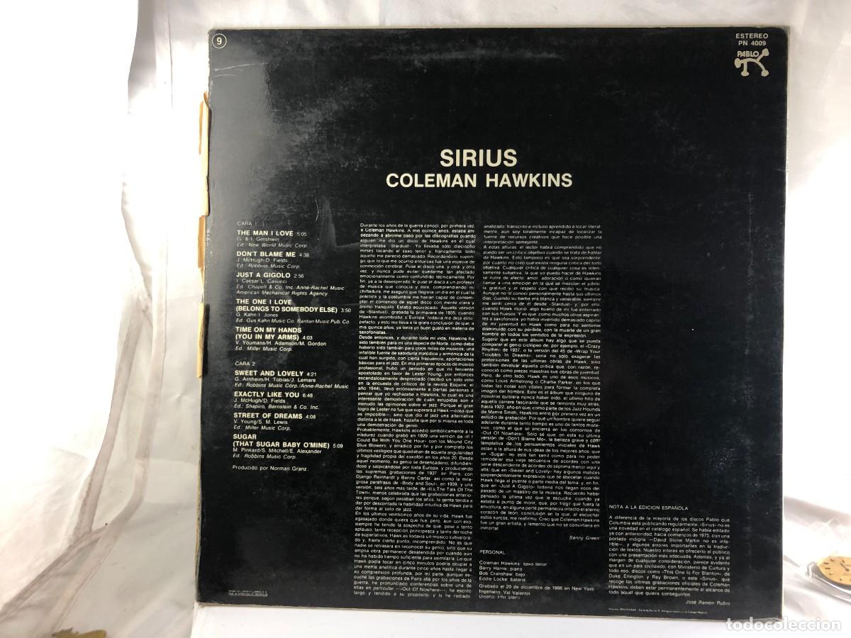 Discos de vinilo: COLEMAN HAWKINS. - SIRIUS. LP. TDKLP - Foto 3
