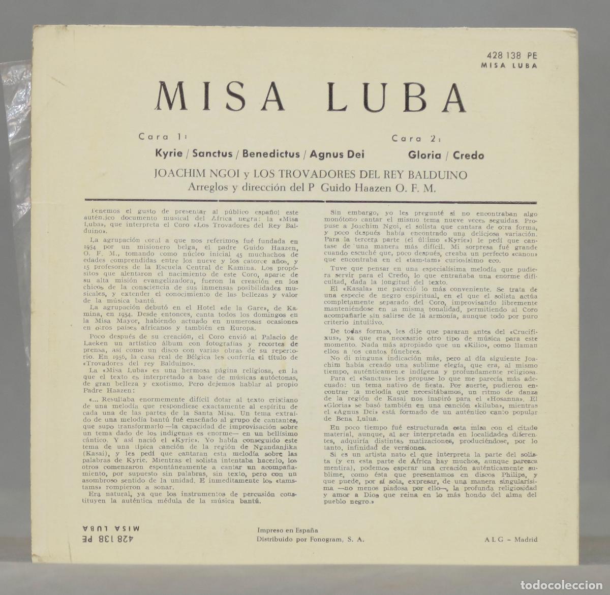Discos de vinilo: EP. MISA LUBA - Foto 2