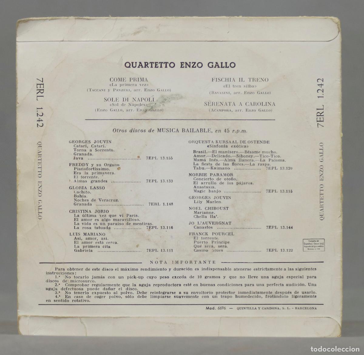 Discos de vinilo: EP. Quartetto Enzo Gallo &ndash; Come Prima - Foto 2