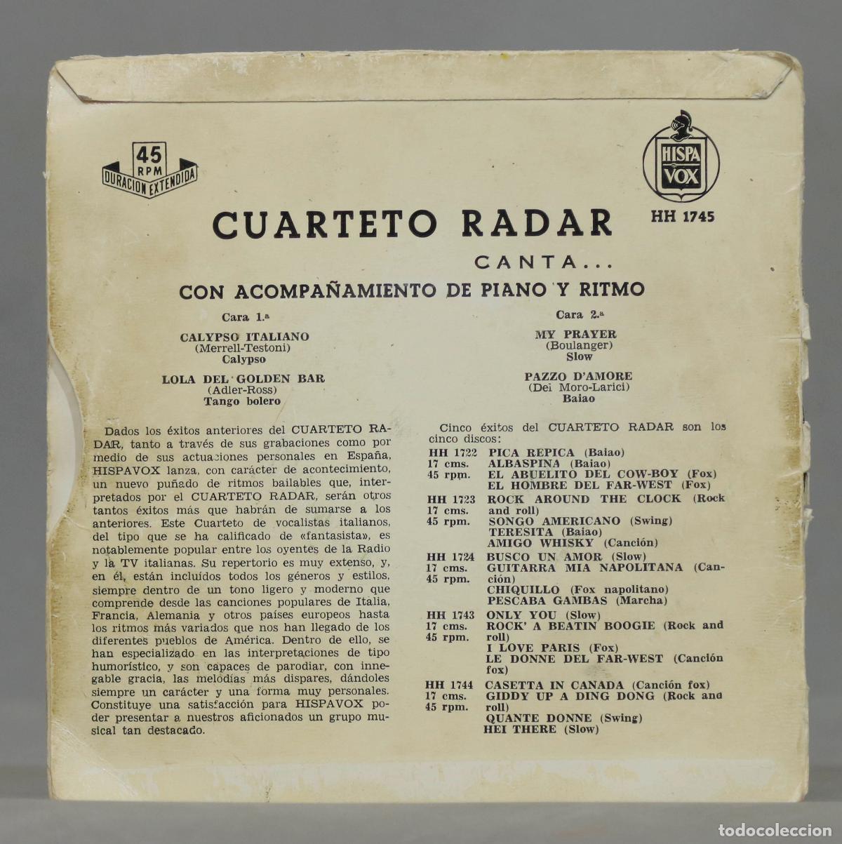Discos de vinilo: EP. Quartetto Radar &ndash; Cuarteto Radar Canta - Foto 3