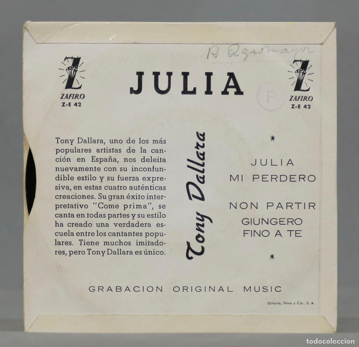 Discos de vinilo: EP. Tony Dallara &ndash; Julia - Foto 2