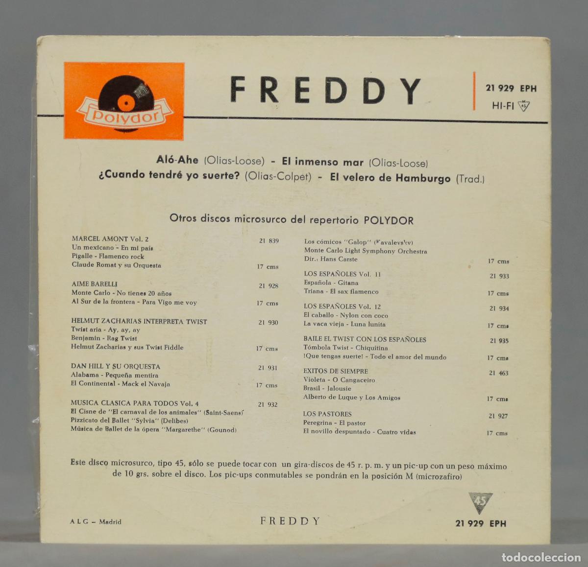 Discos de vinilo: SINGLE. Freddy &ndash; Alo-Ah&eacute; - Foto 2