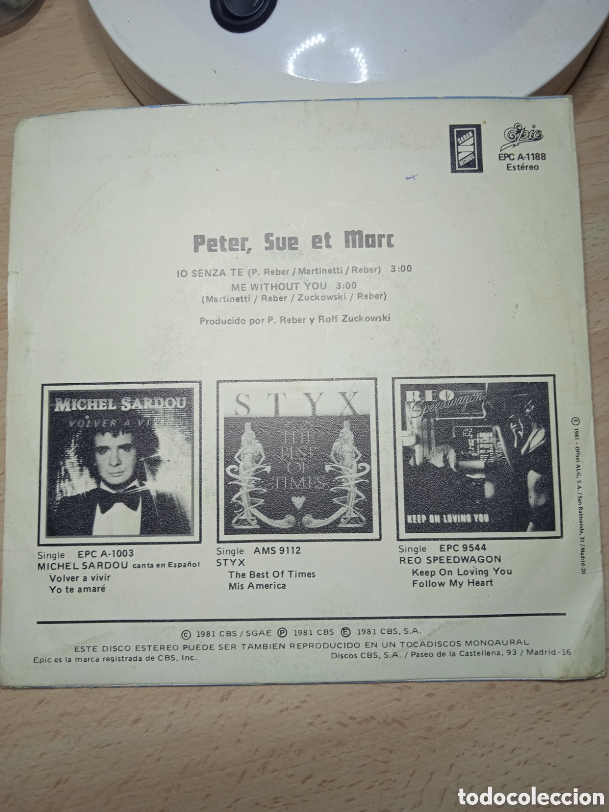 Discos de vinilo: Single 7&rdquo; Peter, Sue et Marc 1981 io senza te. - Foto 2