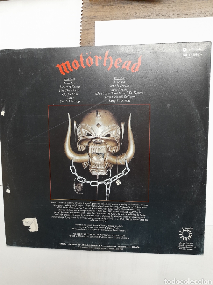 Discos de vinilo: MOTORHEAD. Tron Fist. 1.982 - Foto 2
