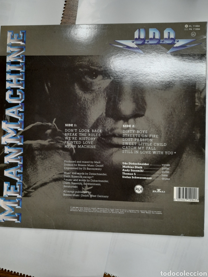 Discos de vinilo: UDO. Mean Machine. 1.989 - Foto 2