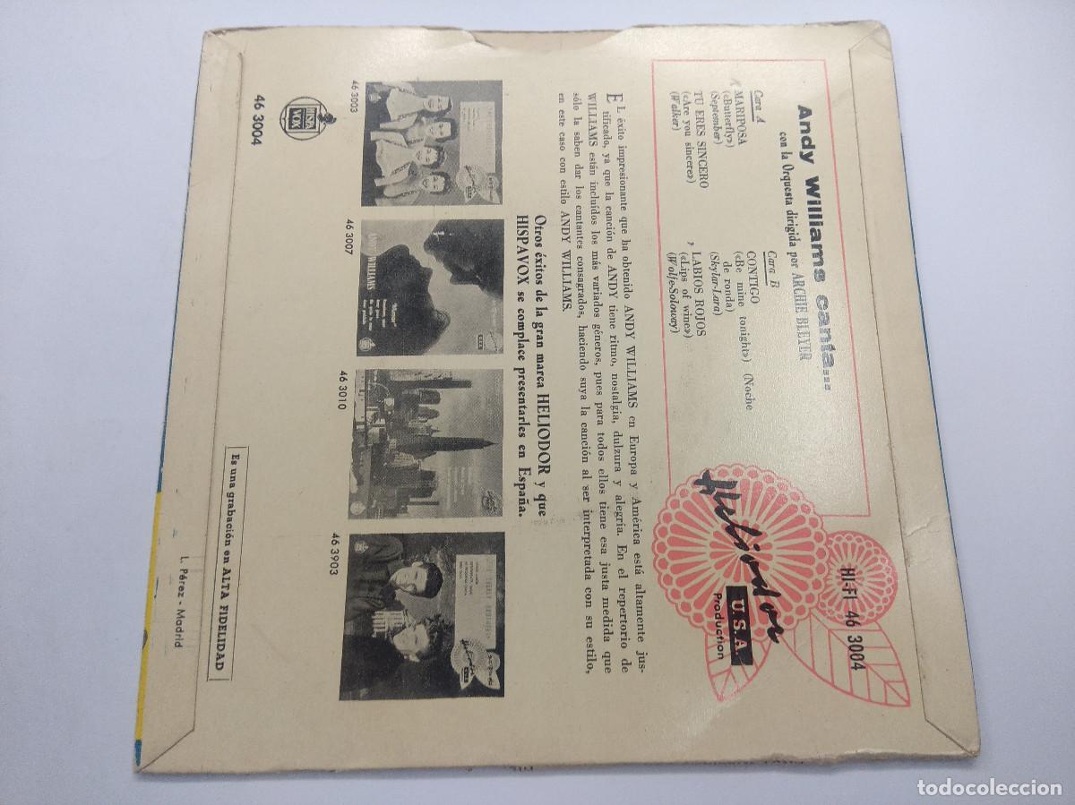 Discos de vinilo: ANDY WILLIAMS/MARIPOSA/SINGLE. - Foto 3
