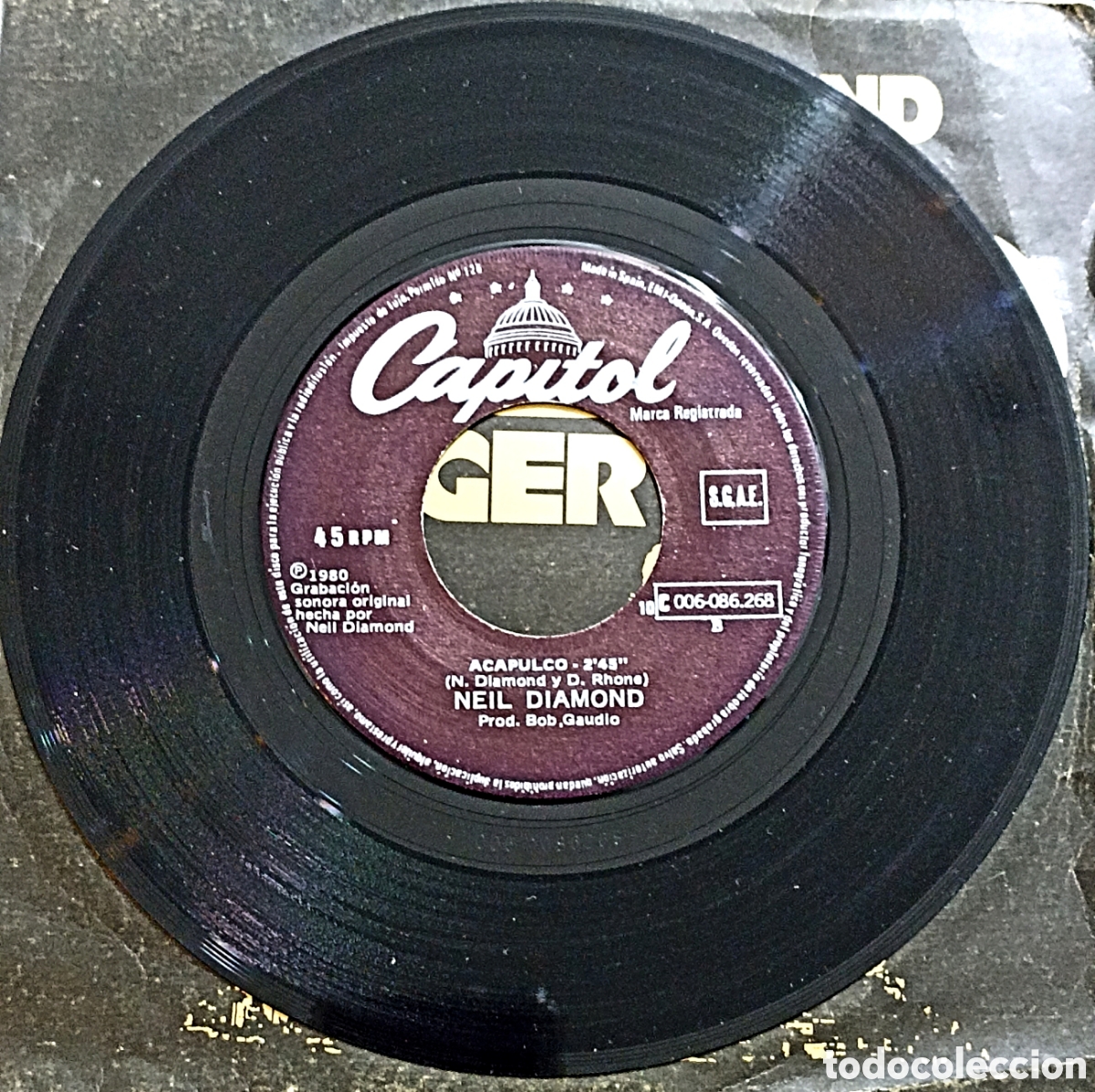 Discos de vinilo: SINGLE NEIL DIAMOND - AMOR EN LAS ROCAS - CAPITOL 1980 - Foto 4