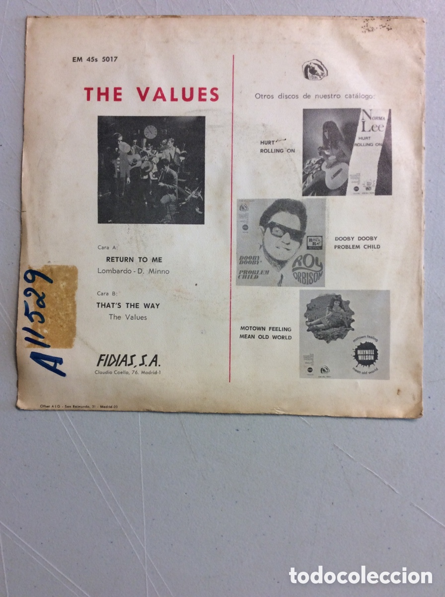 Discos de vinilo: The Values. Return to me. That&rsquo;s the way. - Foto 2