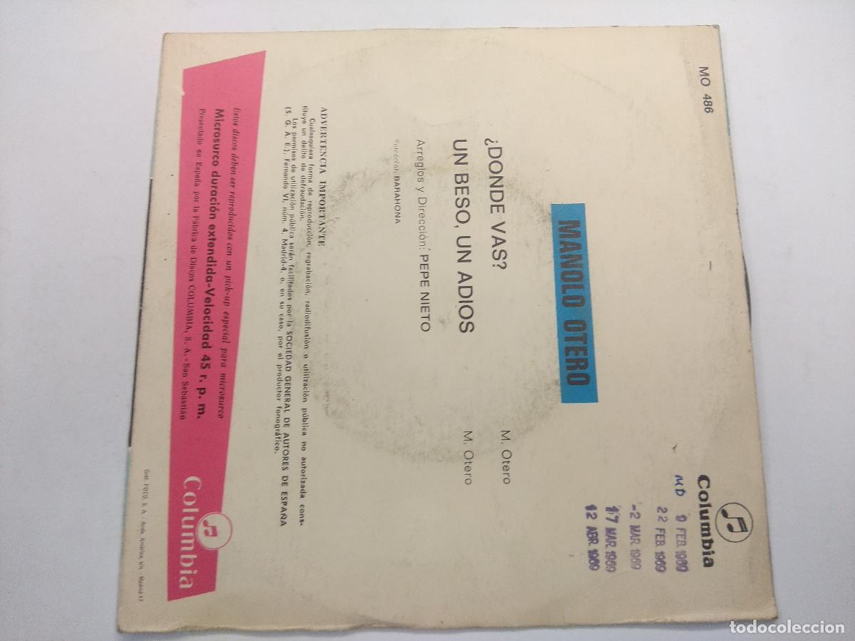 Discos de vinilo: MANOLO OTERO/DONDE VAS?/SINGLE. - Foto 3