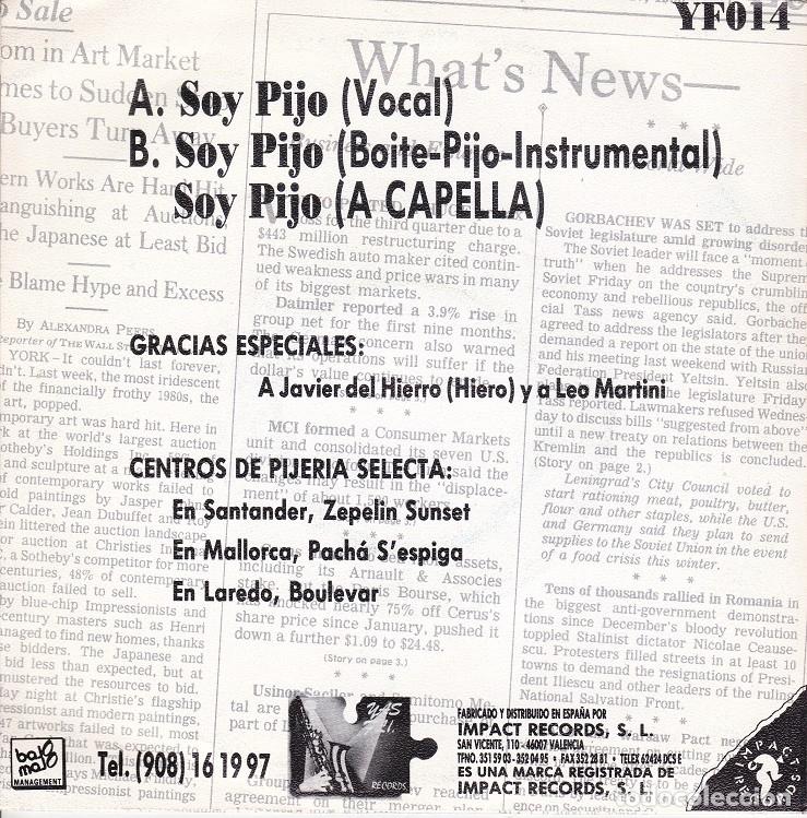 Discos de vinilo: Poly-C &ndash; Soy pijo &ndash; IMPACT YF014 &ndash; 1990 - Foto 2