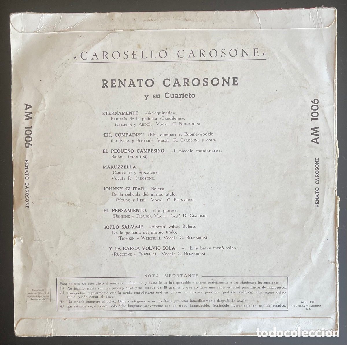 Discos de vinilo: Renato Carosone y si cuarteto - Foto 2