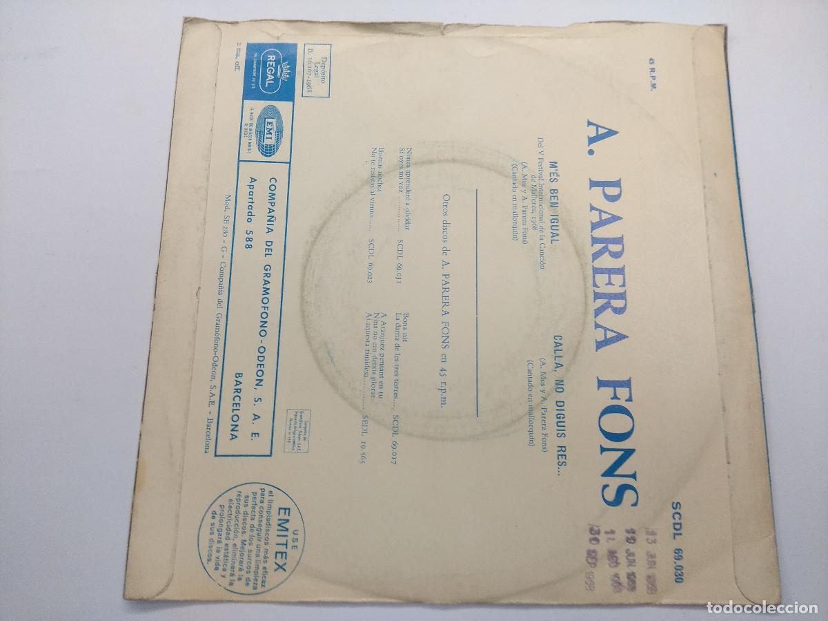 Discos de vinilo: PARERA FONS/MES BEN IGUAL/SINGLE. - Foto 3