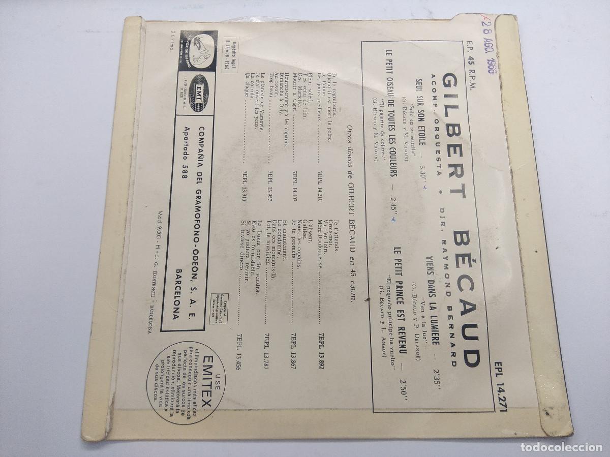 Discos de vinilo: GILBERT BECAUD/SEUL SUR SON ETOILE/SINGLE. - Foto 3