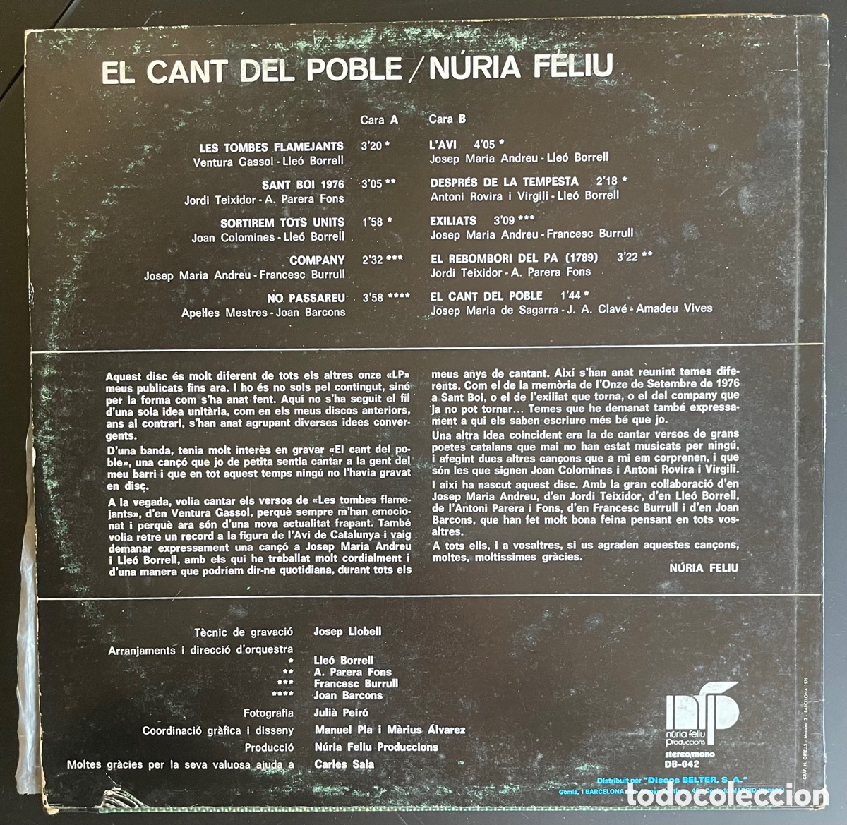 Discos de vinilo: Nuria Feliu El Cant del Poble - Foto 2