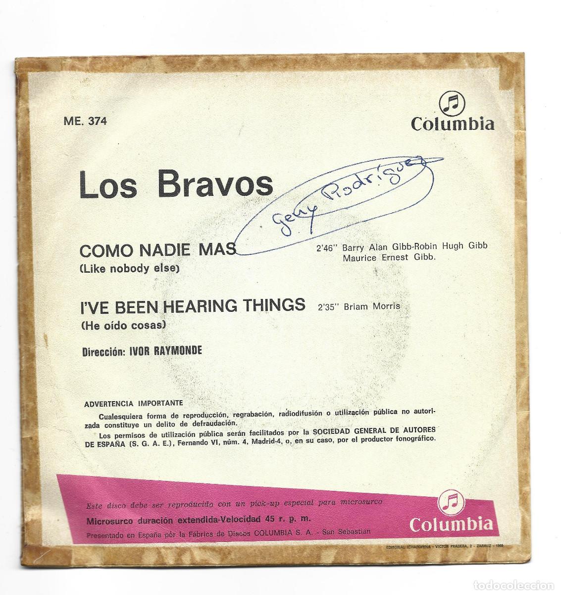 Discos de vinilo: LOS BRAVOS-COMO NADIE MAS-IVE BEEN HEARING THINGS - Foto 2
