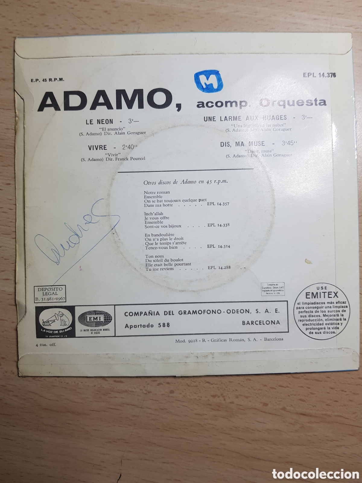 Discos de vinilo: EP 7&rdquo; Adamo 1967 Le ne&oacute;n + 3. - Foto 2