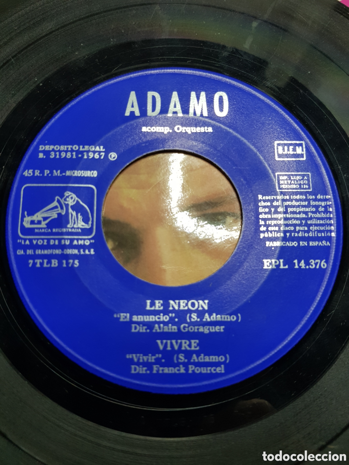 Discos de vinilo: EP 7&rdquo; Adamo 1967 Le ne&oacute;n + 3. - Foto 4