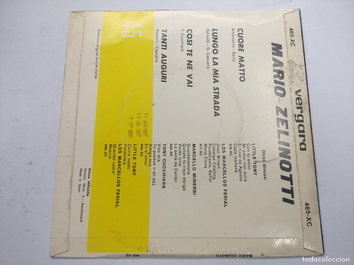 Discos de vinilo: MARIO ZELINOTTI/CUORE MATTO/SINGLE. - Foto 3