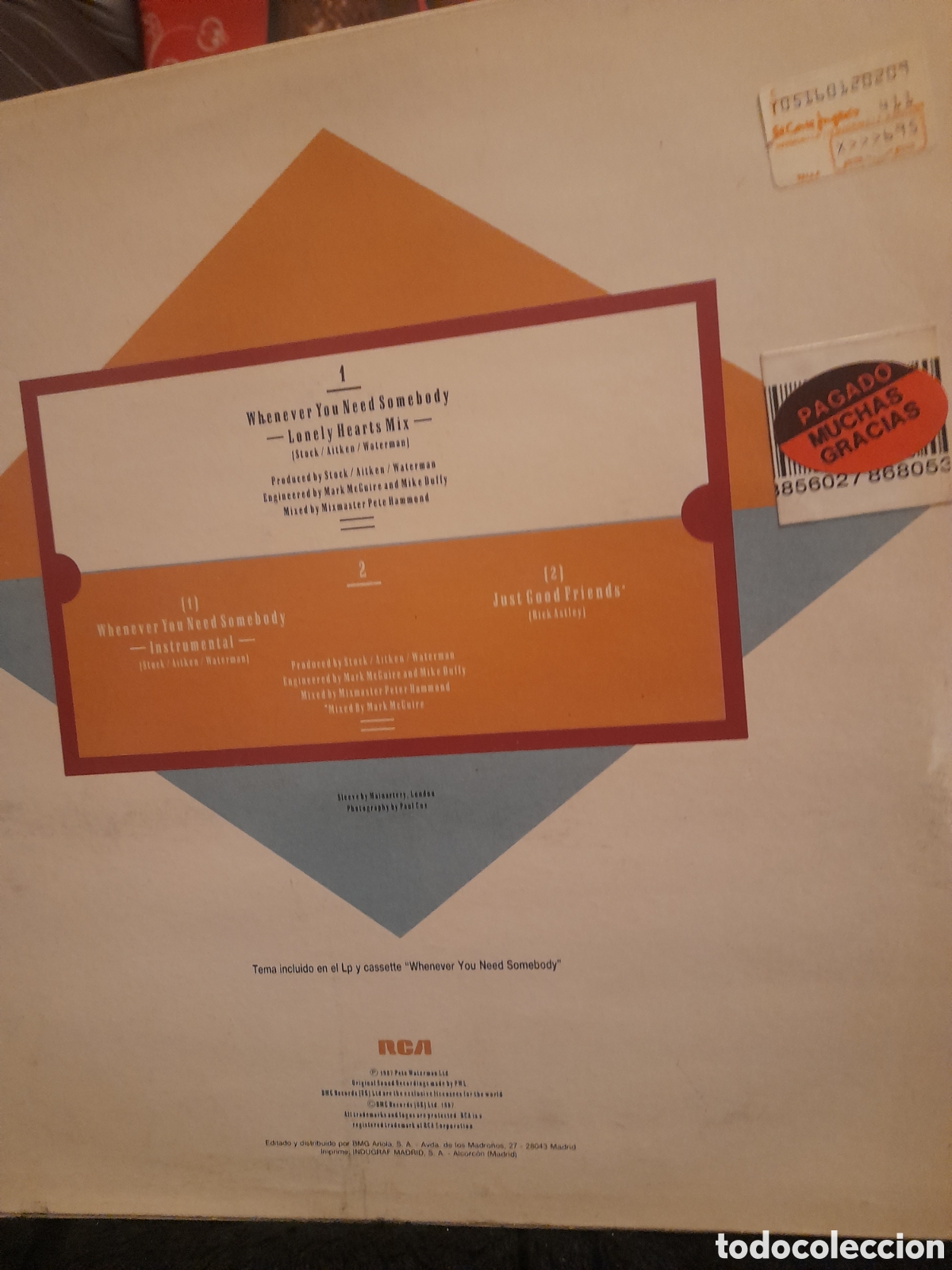 Discos de vinilo: Vinilo, RICK ASTLEY, Whenever You Need Somebody - Foto 2