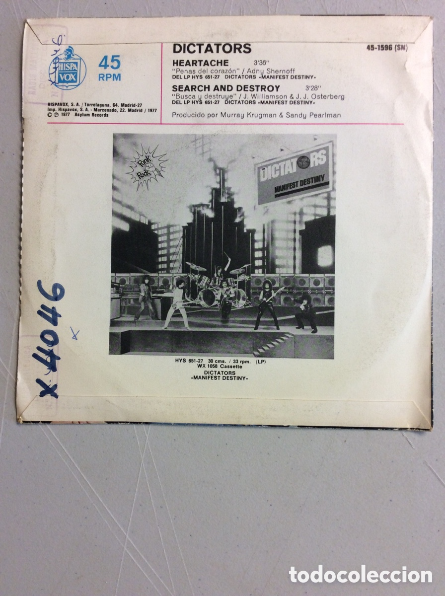 Discos de vinilo: Dictators. Heartache. Search and destroy. - Foto 2