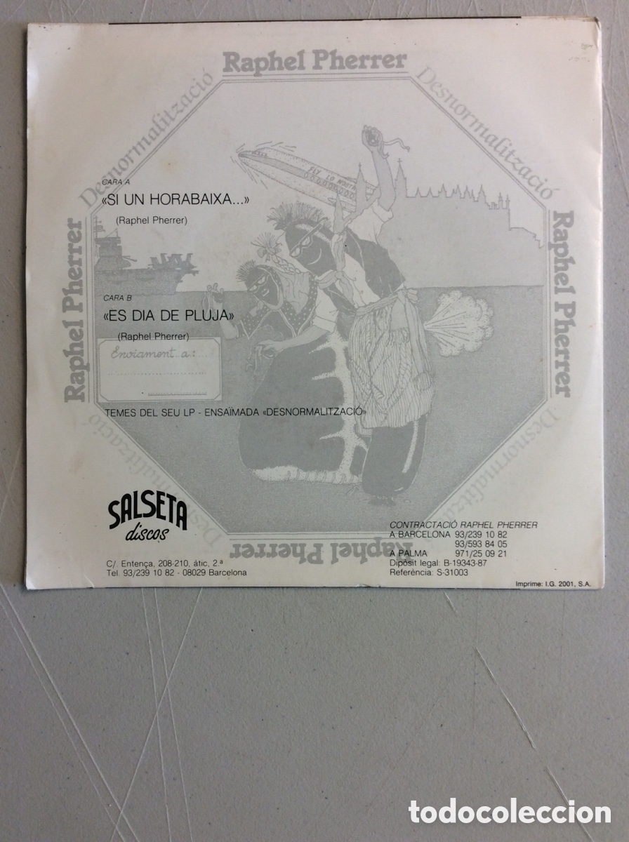 Discos de vinilo: Raphel Pherrer. Sin un horabaixa. ES DIA DE PLUJA. - Foto 2