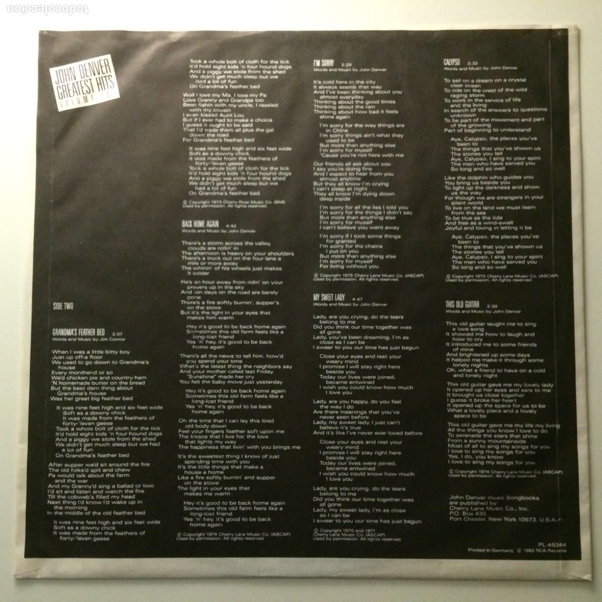 Discos de vinilo: John Denver &lrm;&ndash; Greatest Hits Volume Two , Germany 1982 RCA - Foto 4