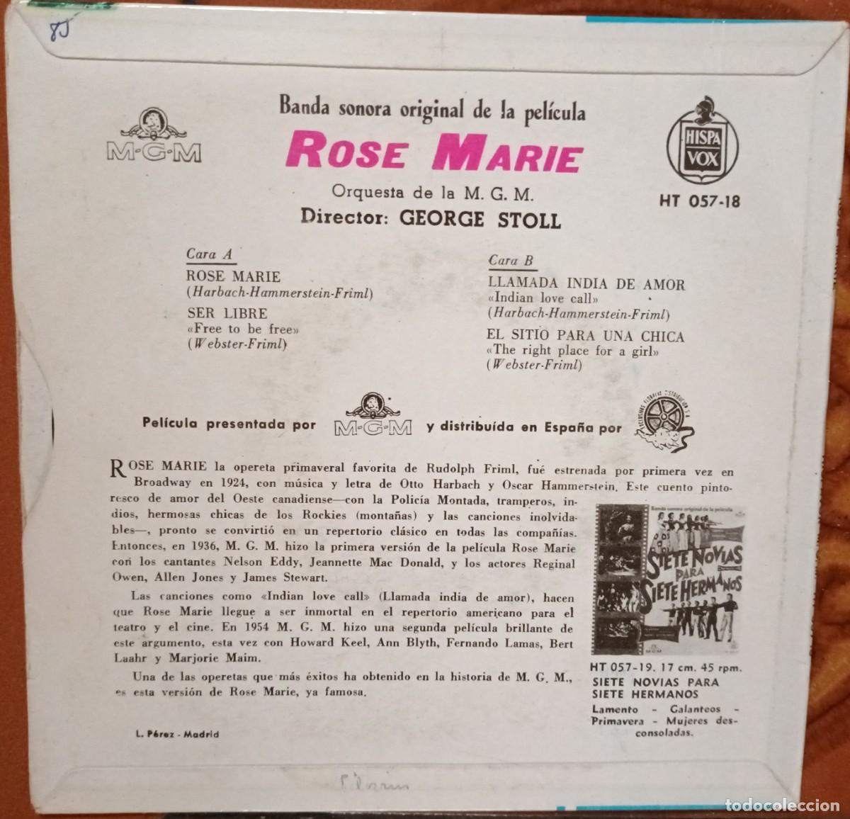 Discos de vinilo: ROSE MARIE. BANDA SONORA. EP. - Foto 2