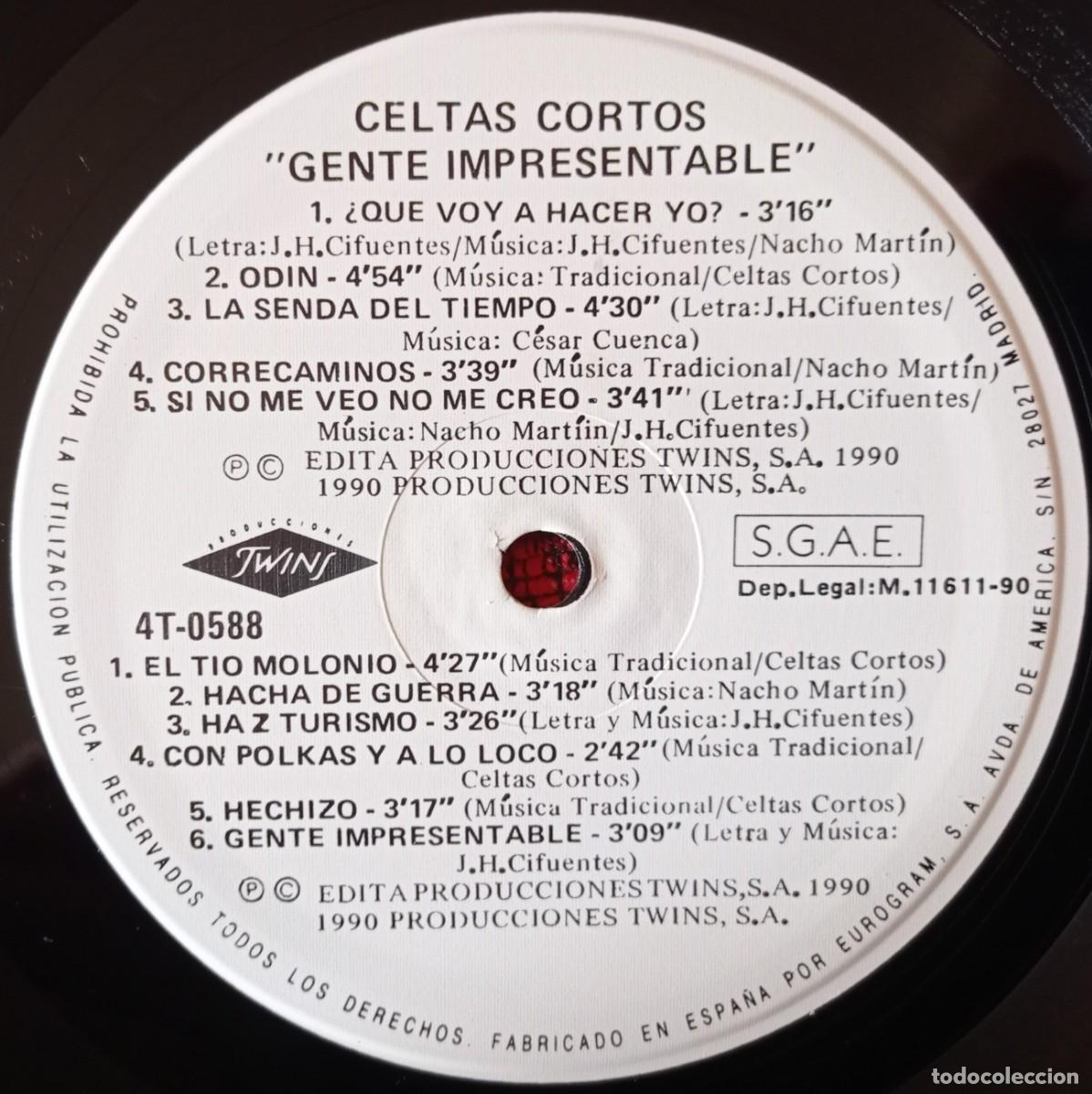 Discos de vinilo: CELTAS CORTOS ** Gente Impresentable ** VIILO LP ORIGINAL 1990 - Foto 4