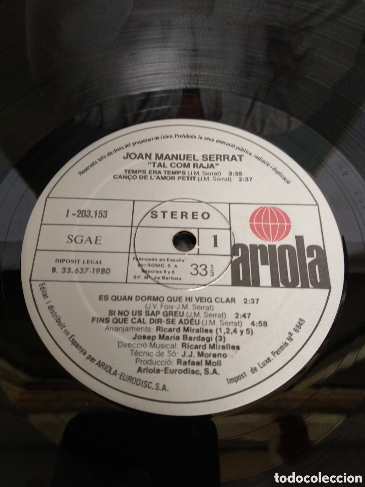Discos de vinilo: *JOAN MANUEL SERRAT, TAL COM RAJA, SPAIN, ARIOLA, A3 - Foto 4