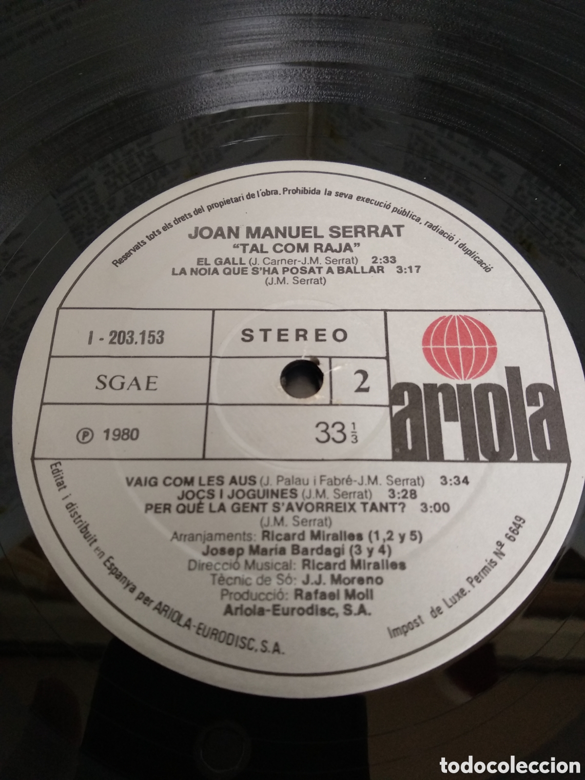 Discos de vinilo: *JOAN MANUEL SERRAT, TAL COM RAJA, SPAIN, ARIOLA, A3 - Foto 5