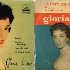 Discos de vinilo: GLORIA LASSO X 2 EP: LUNA DE MIEL, VENUS, LA FIESTA DEL CAFE + REGALOS DE REPORTAJE 1957 Y RECORTES