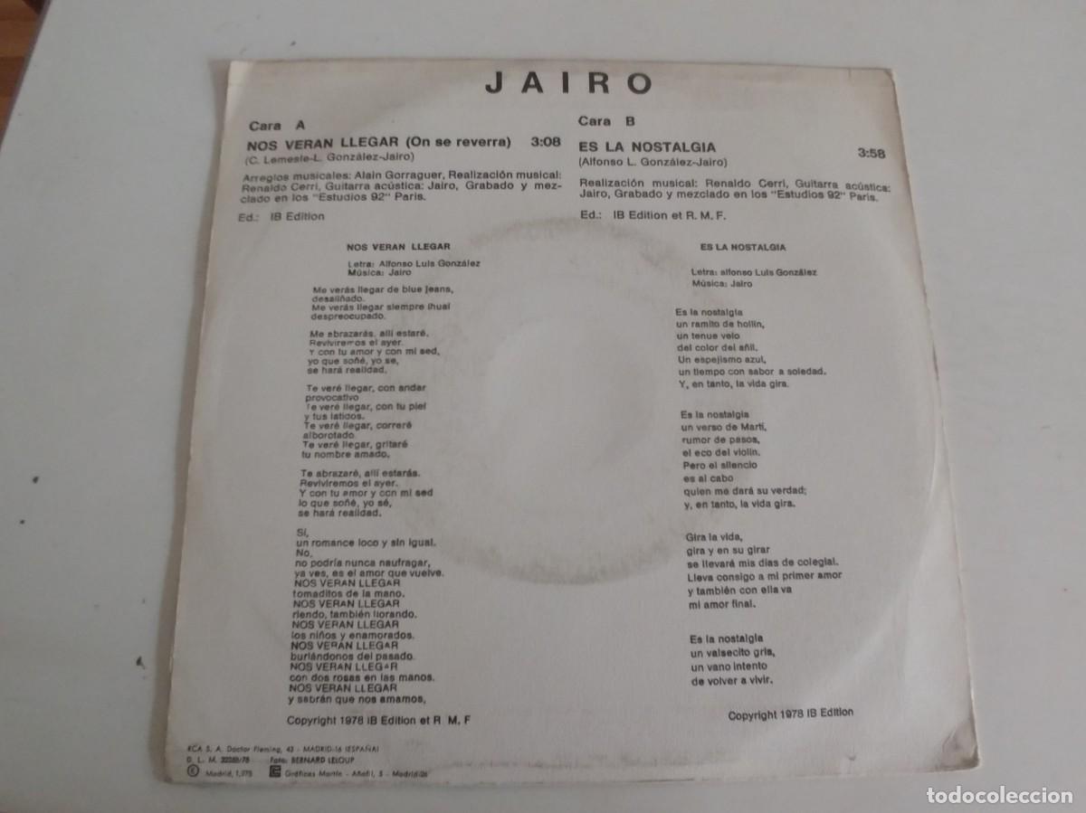 Discos de vinilo: JAIRO-SINGLE NOS VERAN LLEGAR - Foto 2