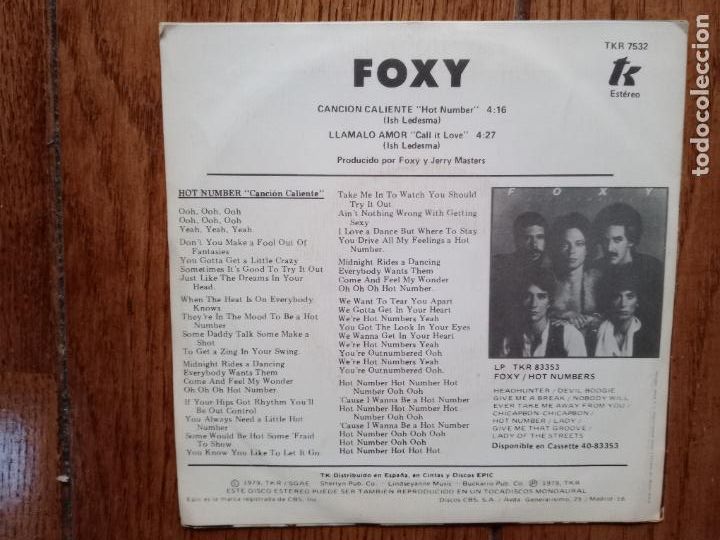 Discos de vinilo: Foxy - canci&oacute;n caliente + ll&aacute;malo amor - Foto 2