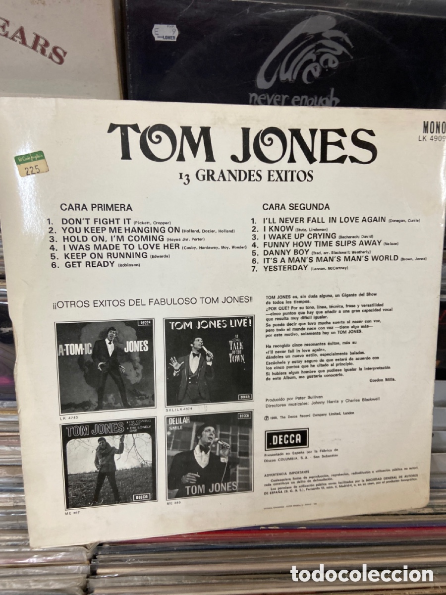 Discos de vinilo: Tom Jones, 13 Smash Hits - Foto 2