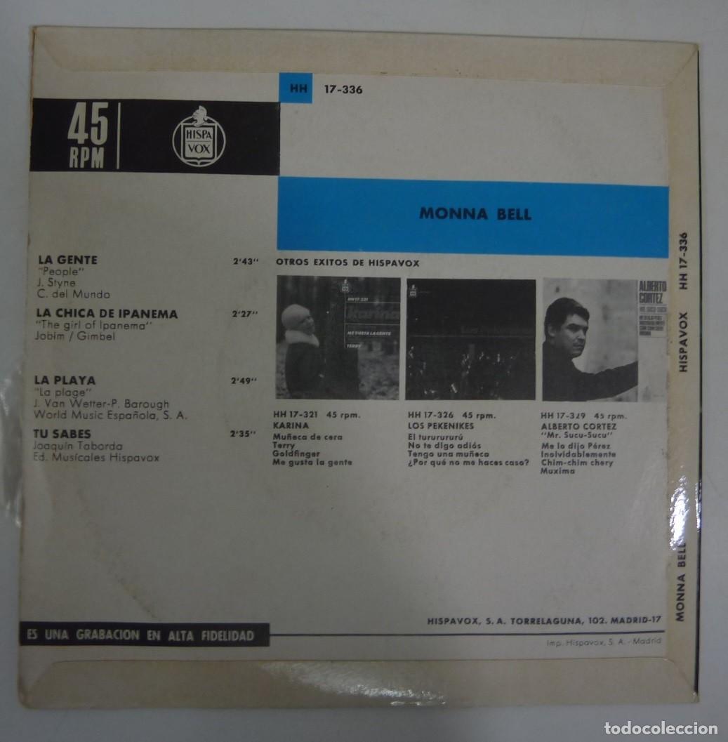 Discos de vinilo: MONNA BELL // LA GENTE+3 // 1965 // EP - Foto 2