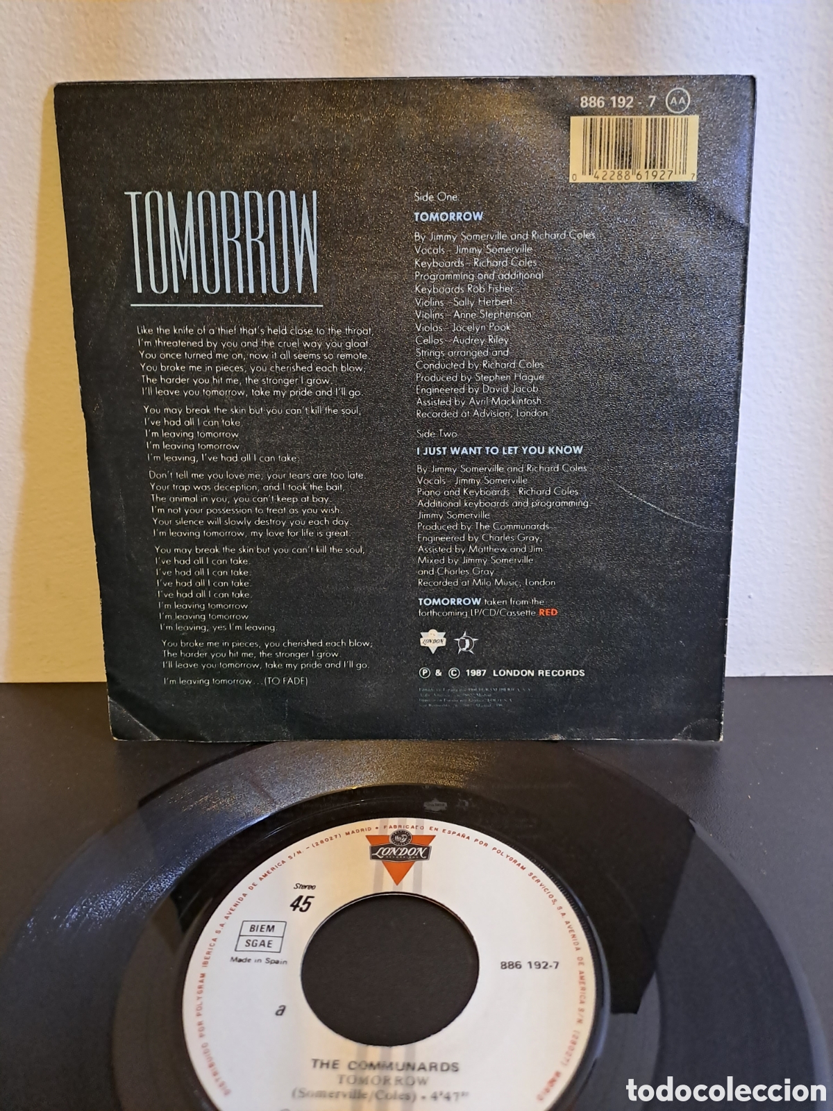 Discos de vinilo: ***The Communards&nbsp;&ndash;&nbsp;Tomorrow. LCS.1 - Foto 2
