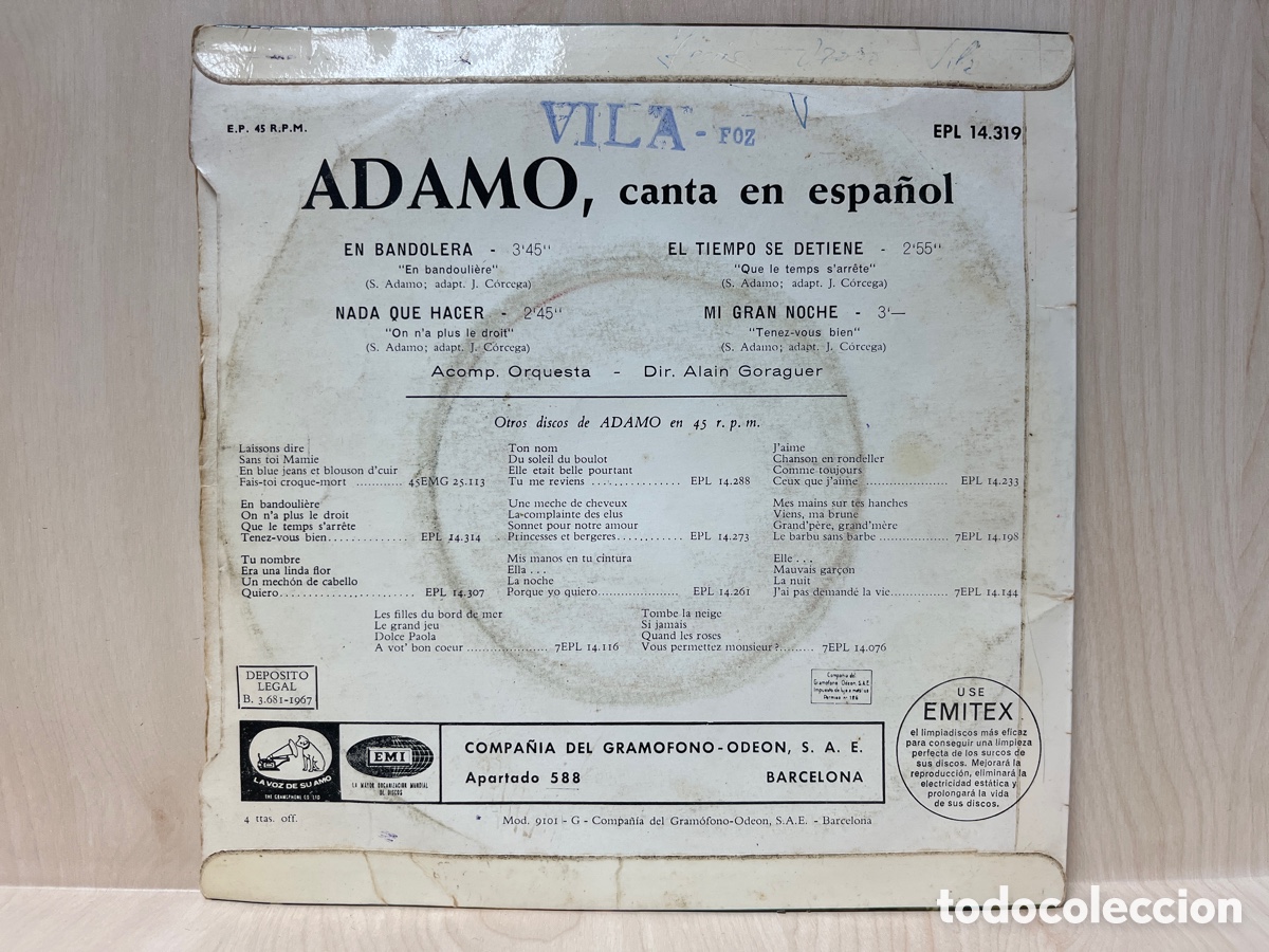 Discos de vinilo: Adamo - En Bandolera (7&rdquo;, EP) - Foto 2